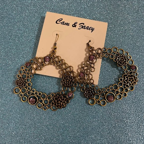💖💖CAM & ZAAEY ANTIQUE GOLD EARRINGS - Picture 1 of 4